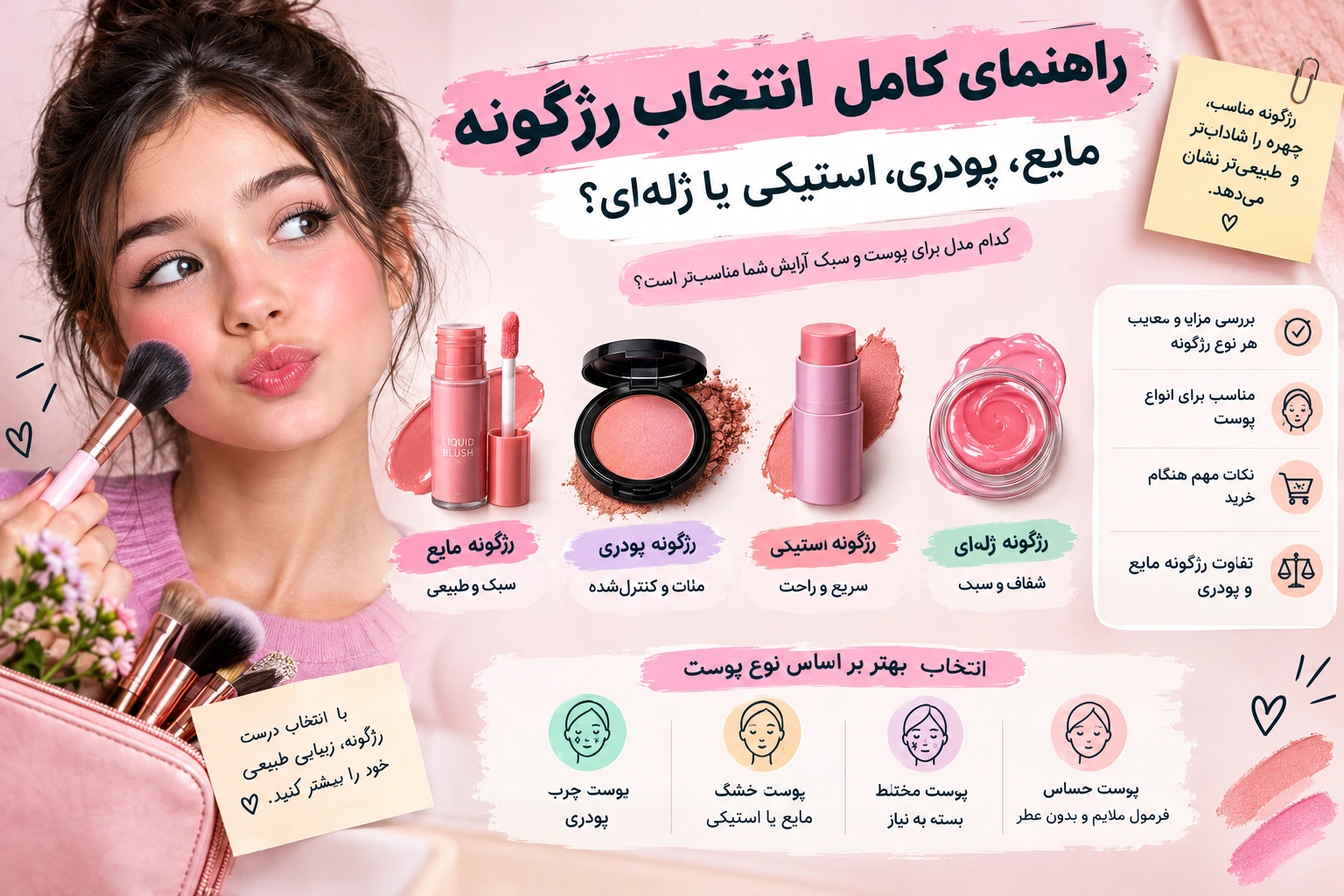 راهنمای کامل انتخاب رژگونه: مایع، پودری، استیکی یا ژله ای؟